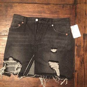 NEW! Free People Black Denim Ripped Skirt Sz 24